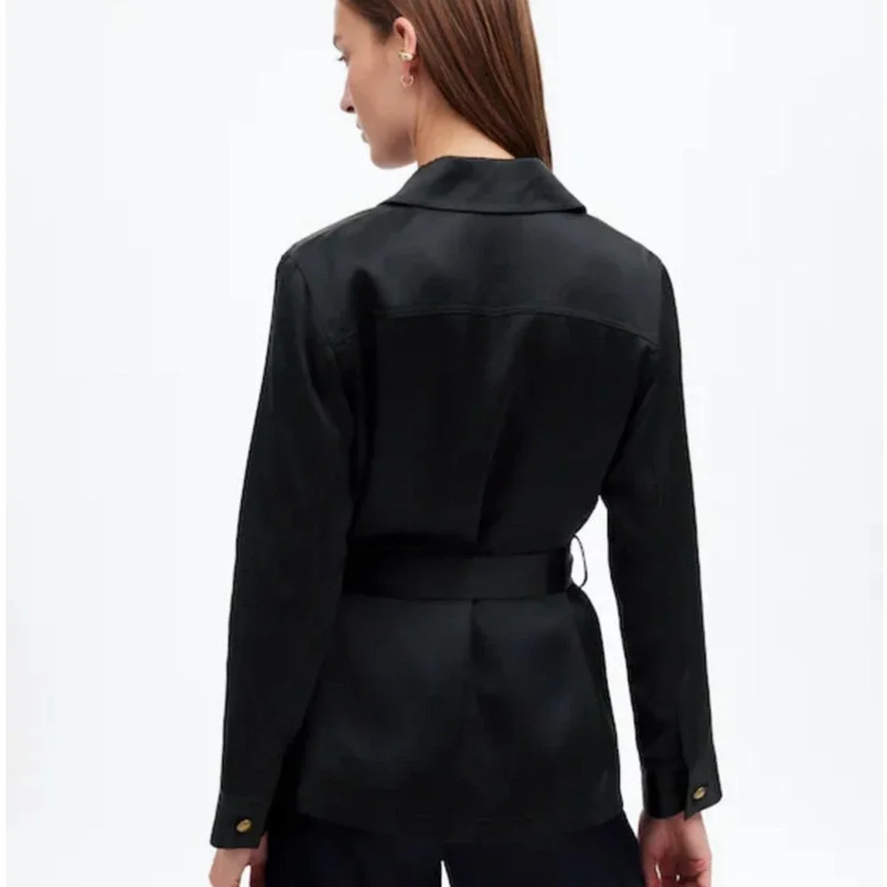 NWT Madewell Double Faced Satin‎ Button Front Safari Jacket Black NT126 Size XXS